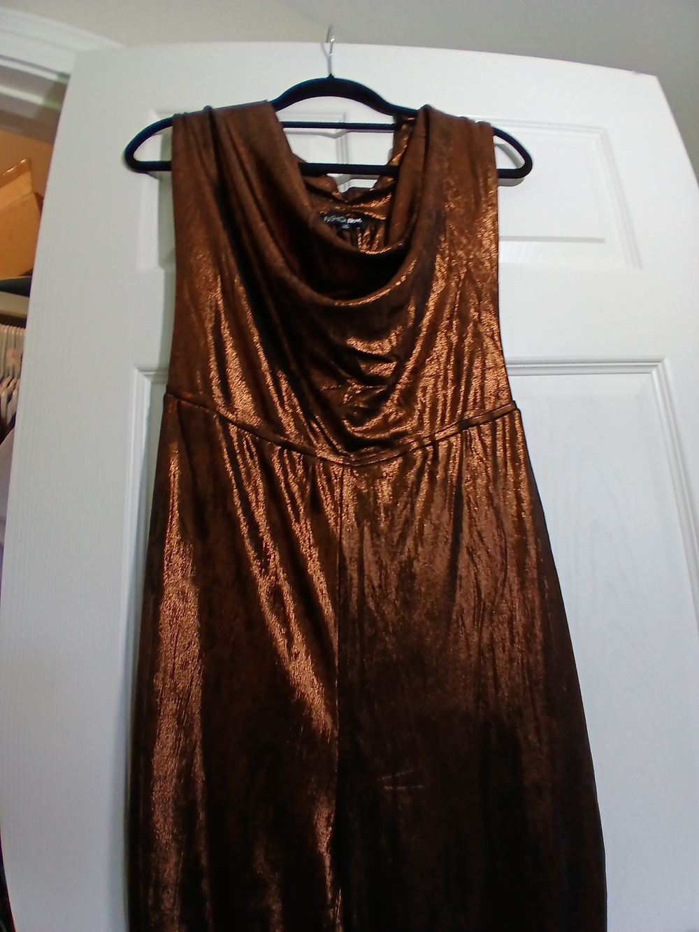 Fashion Nova Bronze Metallic Halter Jumpsuit - Picture 10 of 15